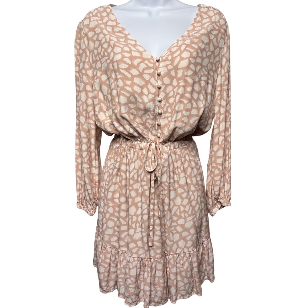 VINEYARD VINES Womens Tan/White Animal Print Button Front Mini Dress M Boho-Chic